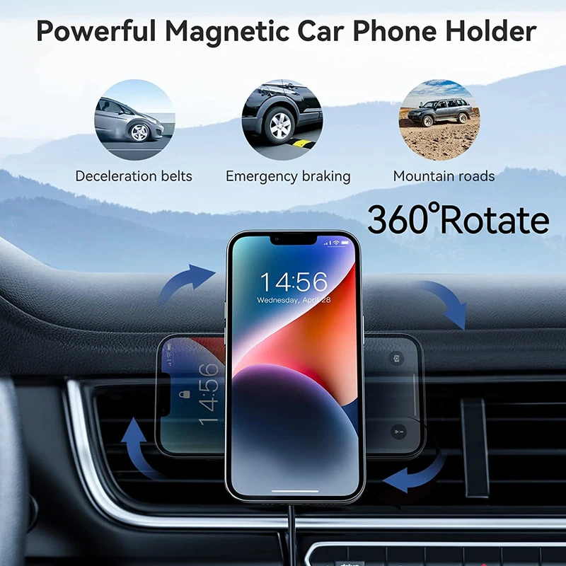 Wireless Car Charger Mount Fast Charging - Cargador inalámbrico magnético para coche, compatible